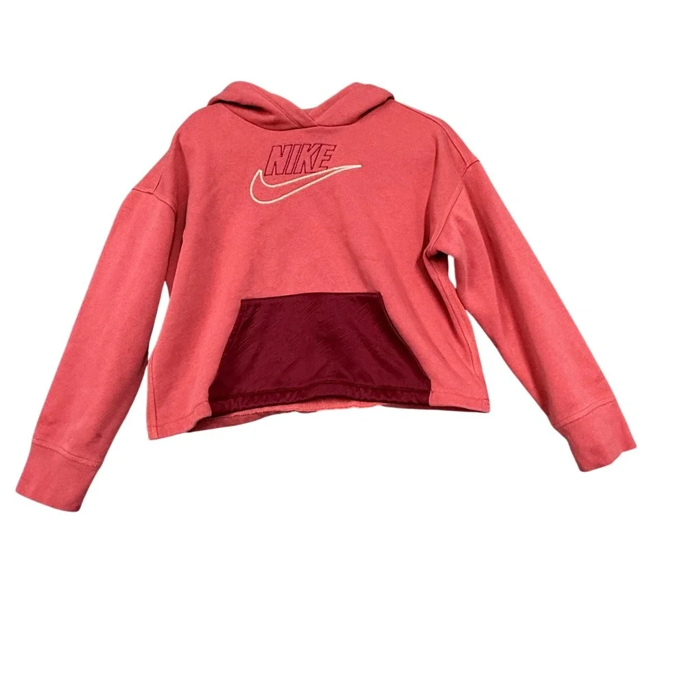 Nike Hoodie Girls XL Pink Fleece Cropped Pullover Swoosh‎ Logo DM8888-622